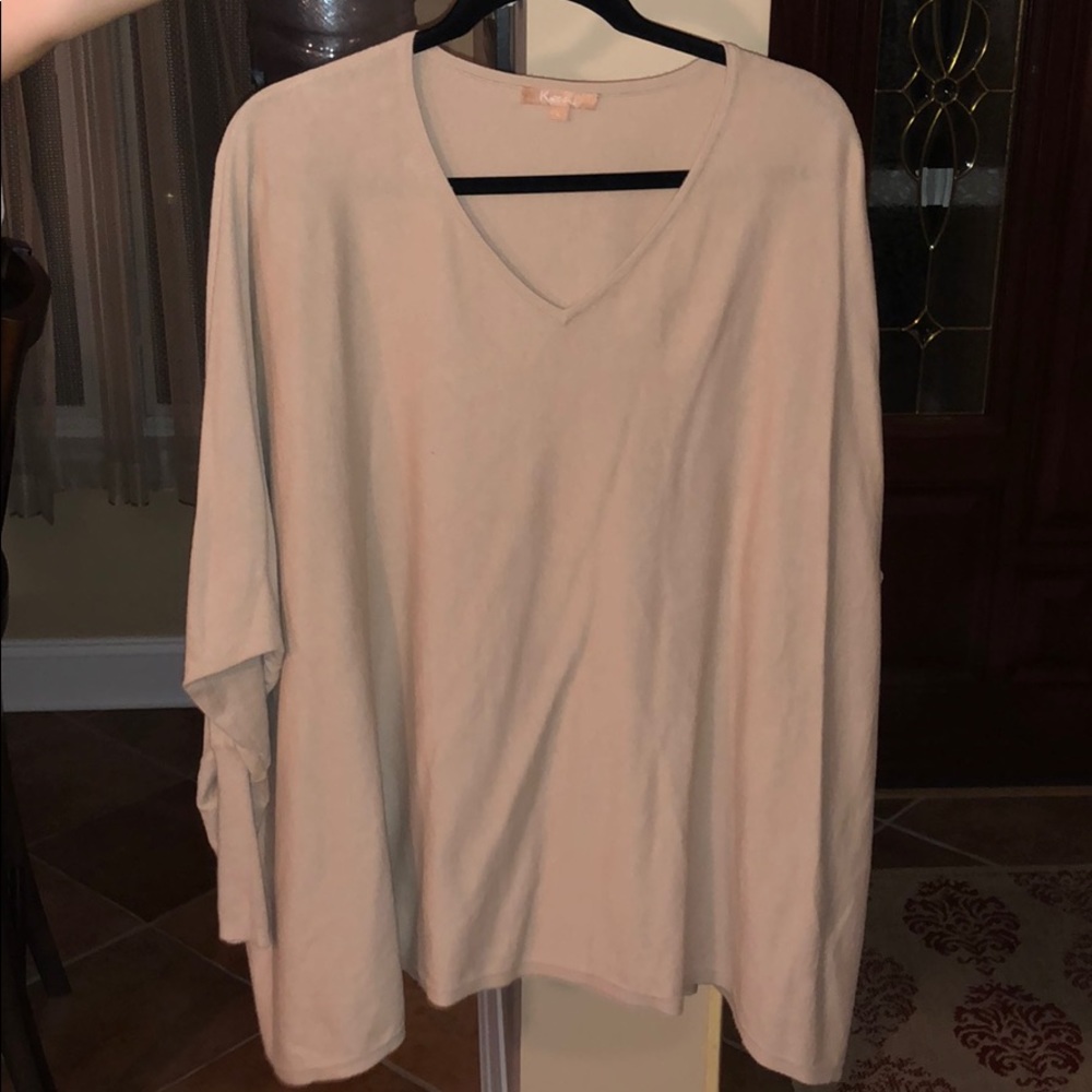 Long Sleeve Beige V-Neck